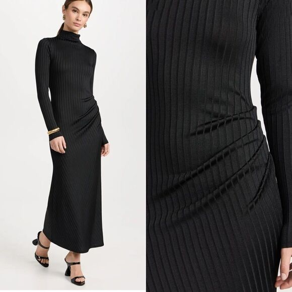 Good American Shine Rib Funnel Tuck Midi Dress - Picture 1 of 15